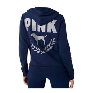 NWOT VS PINK Everyday Lounge Perfect Full Zip Hoodie XS Blue